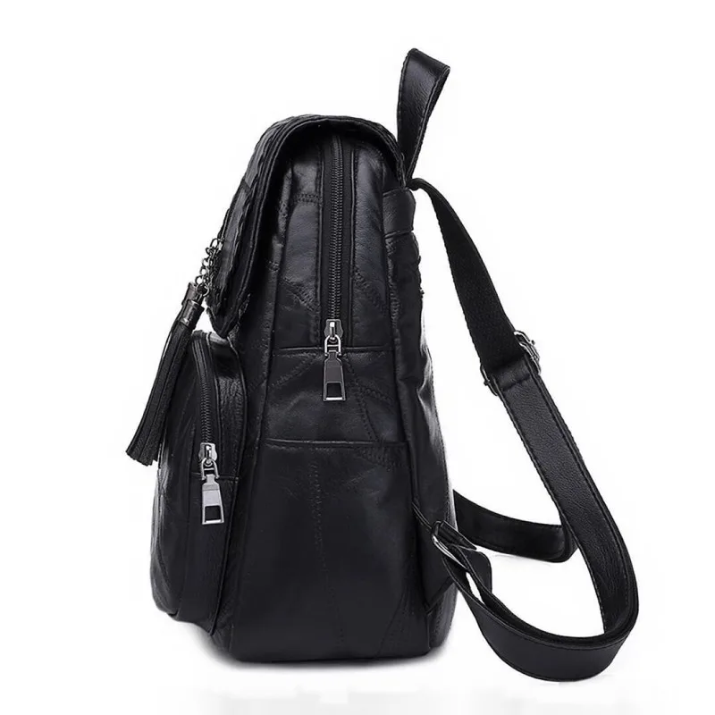 Mochila de viaje con cremallera para mujer, bolso de hombro de cuero PU suave, bolso de estudiante, bolso informal de viaje