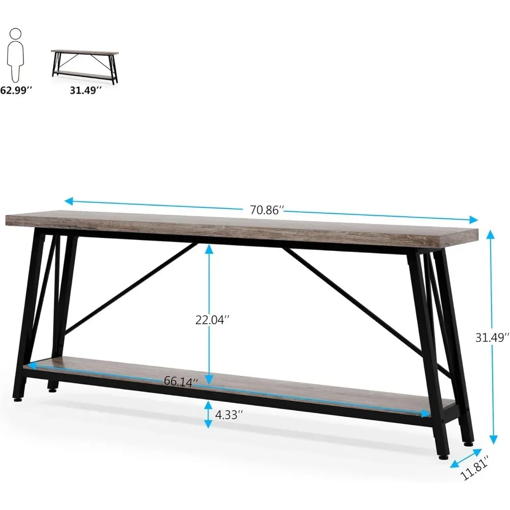 70.9 Inches Extra Long Sofa Table Behind Couch,Industrial Entry Console Table for Hallway,Entryway Living Room,Light Grey Brown