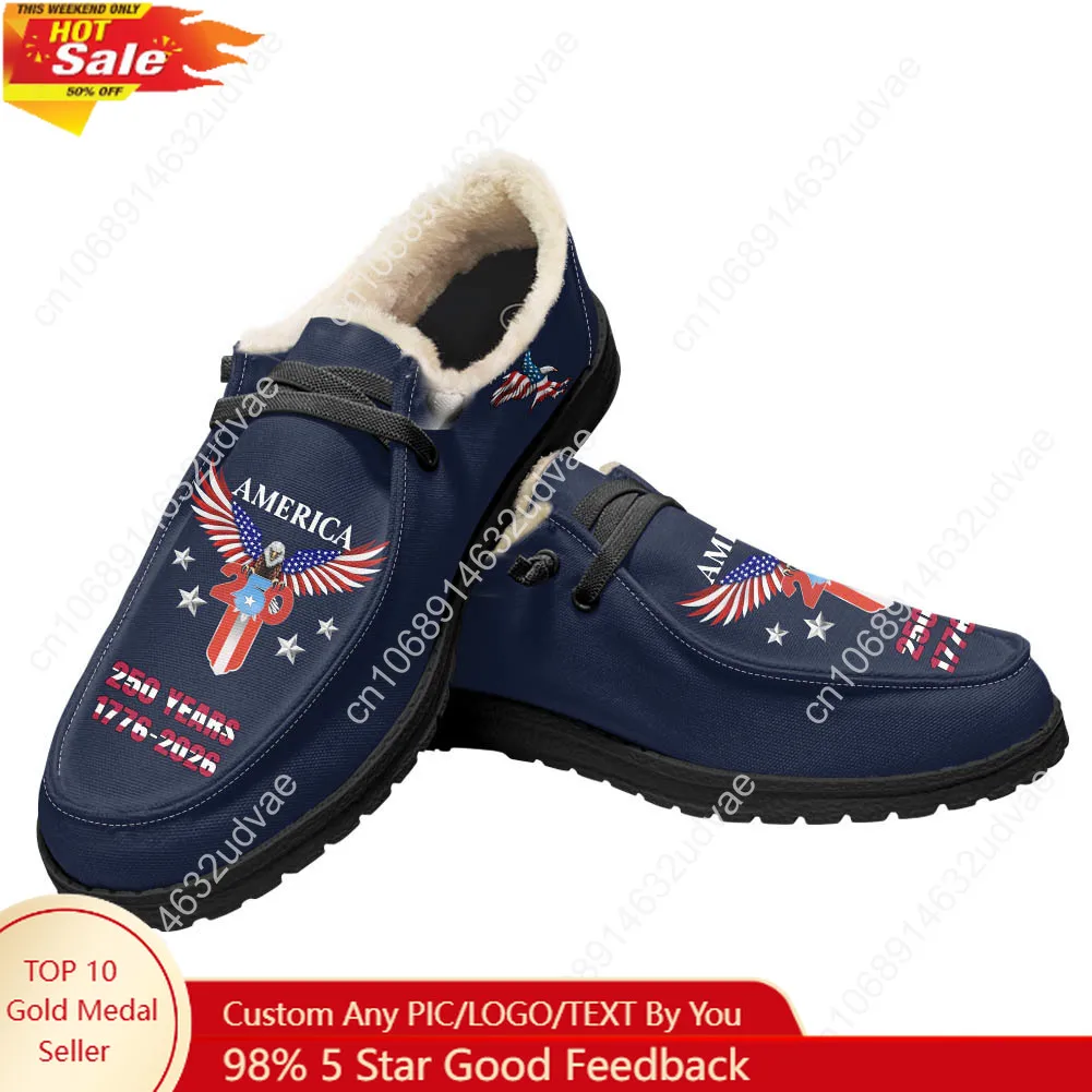 

America 250th Anniversary 1776-2026 Plush Loafers Men Woman Casual Flat Shoes Keep Warm Lightweight Footwear Custom Shoe Black