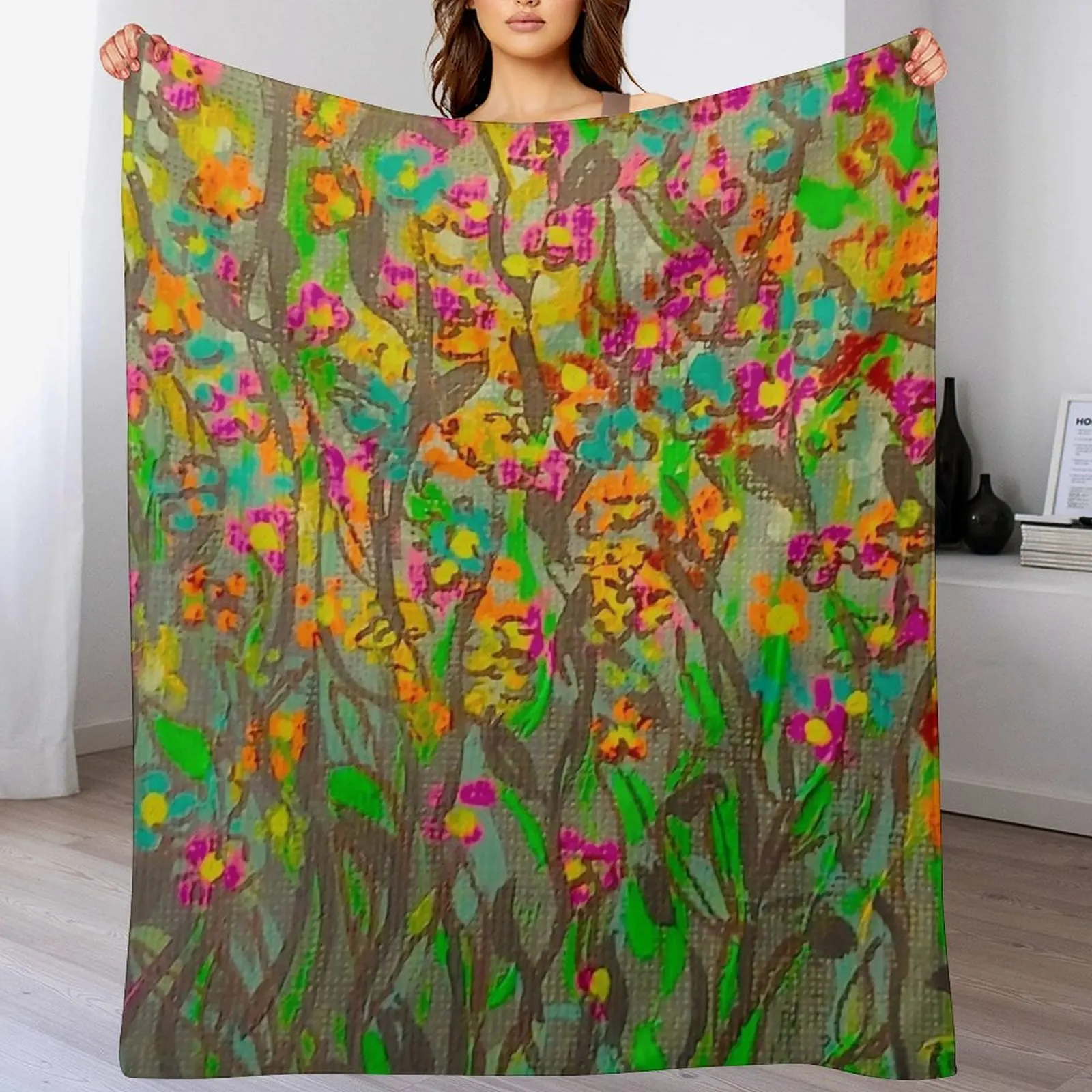 Florets (5) - Wild Flower Meadow Throw Blanket