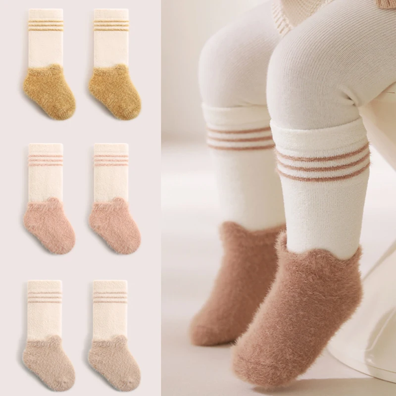 New Coral Velvet Newborn Baby Socks Prewalker Winter Thick Yarn Terry Cotton Girl Autumn Boy Kids Cute Warm Cartoon Sock 0-5Y