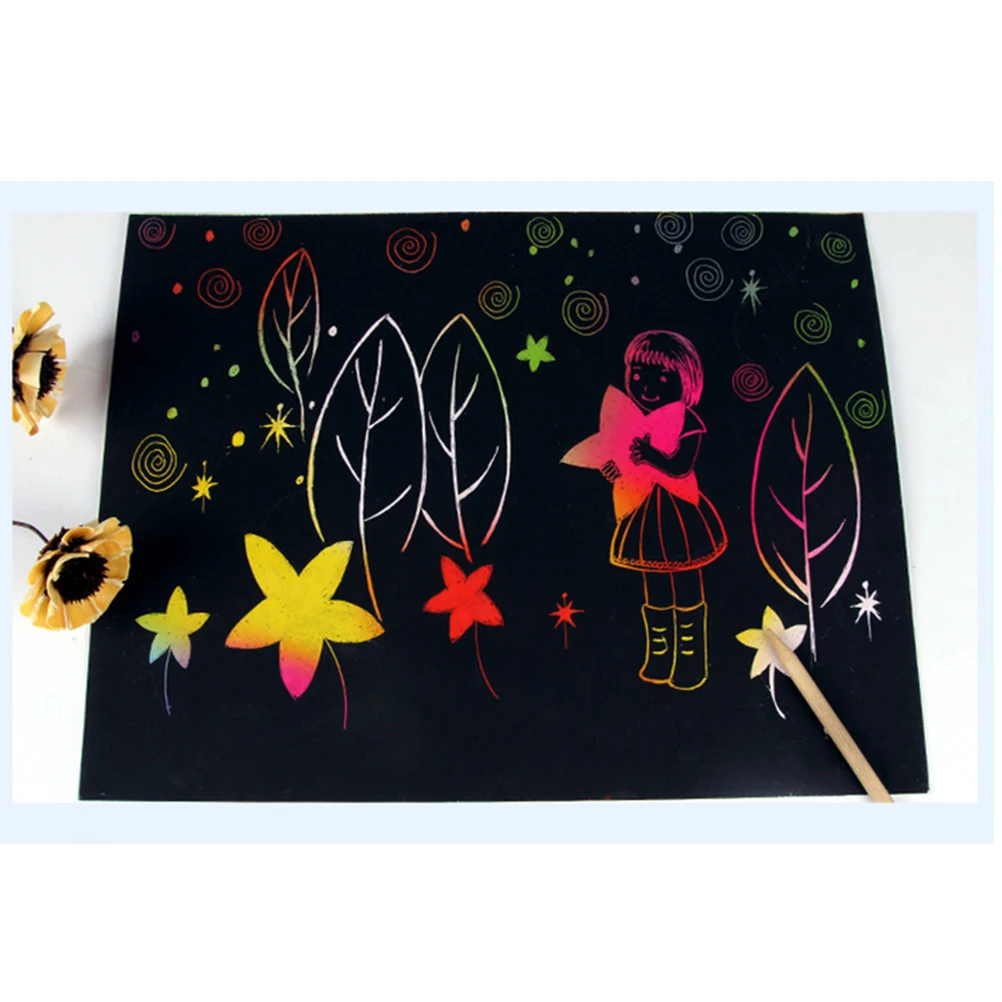 

4 Packs Kids Craft Scratch Paper Scratching Drawing Rainbow Mini Black Graffiti Book Child