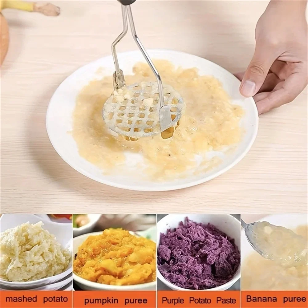 Stainless Steel Potato Masher Manual Fruit Vegetable Pressure Mud Machine Kitchen Children Food Crusher Complementary Gadget view 4