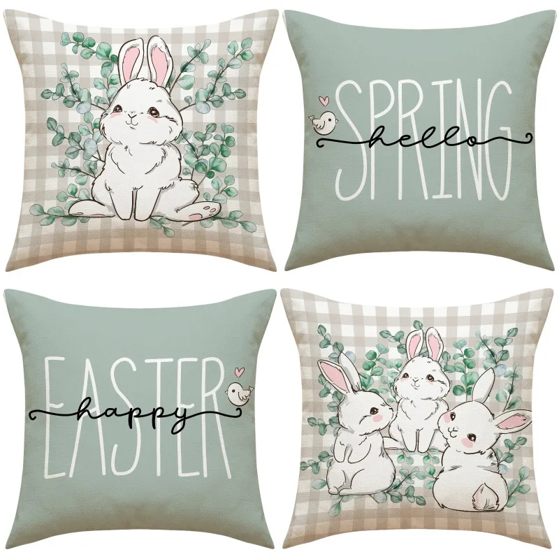 

45x45cm Easter Pillow Case Bunny Spring Bed Sofa Pillow Cover Printed Throw Pillowcase Linen Cushion Cover for Home Decoration