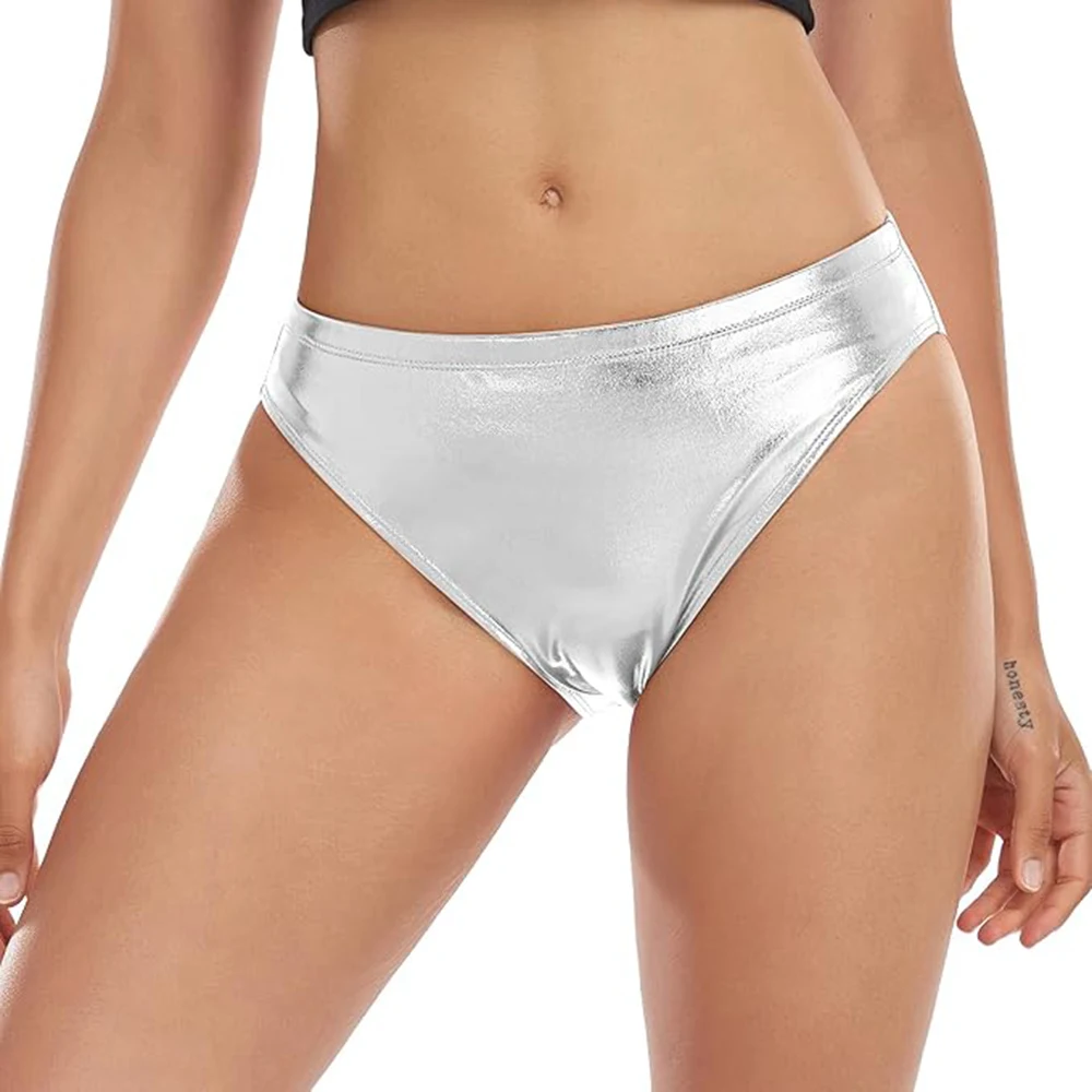 Womens Wet Look Latex Micro Briefs Low Rise/High Waist Glossy Surface Underwear Beachwear Clubwear Raves Swimming Pool Panties