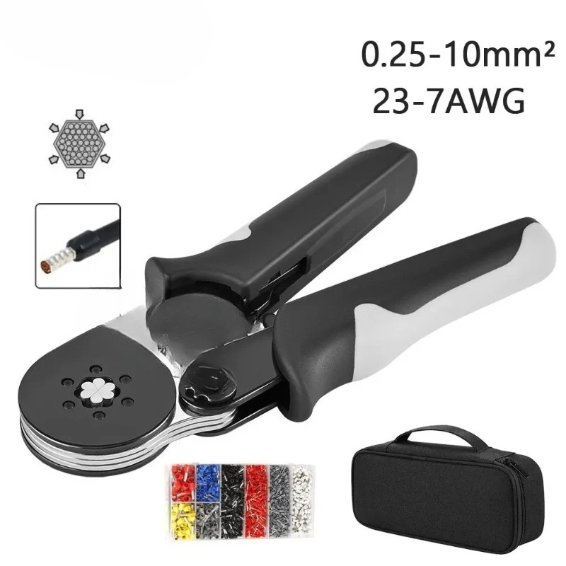 

Hexagon Wire Terminal Ferrule Crimping Tool, HSC8 10-6A Self-Adjusting Ratchet Crimping pliers, Electrician Tools for AWG 23-7