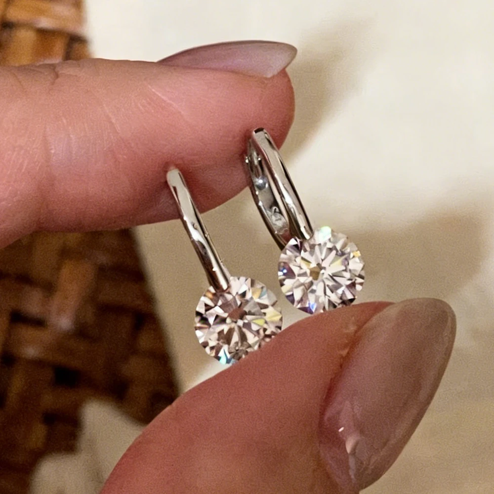 

Серьги-кольца с муассанитом 4 карата (общий вес 4 караты) для женщин, цвет D, круглая огранка, имитация бриллианта, серебро 925 пробы, изысканные серьги-каффы, ювелирные украшения, подарки