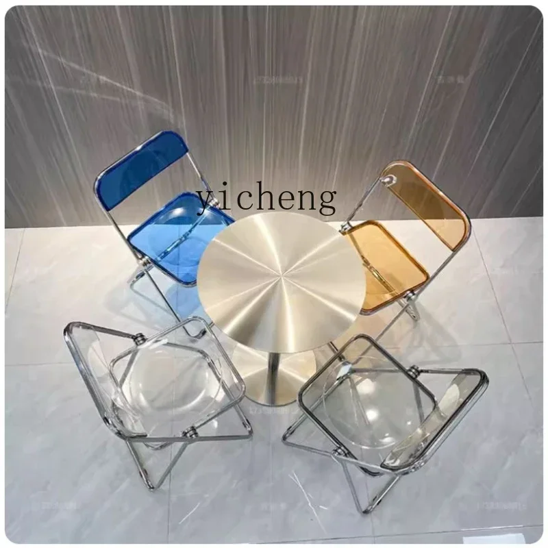 b round Bar Transparent Acrylic Chair Stainless Steel Industrial Wind Solid Small round