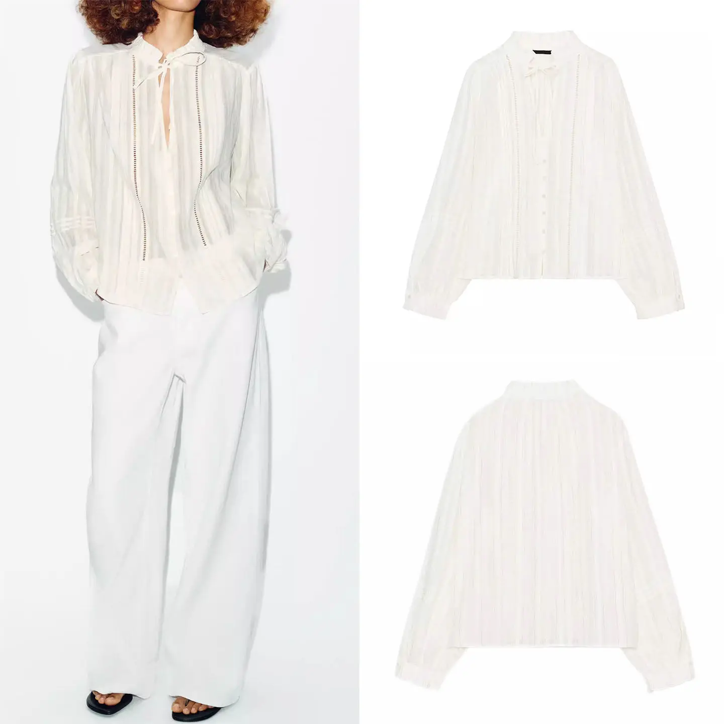 

Romantic Long Sleeve V-Neck Women's Shirt Spring 2026 Fashion Vertical Lace Trim Knot European Style Ladies Blouse