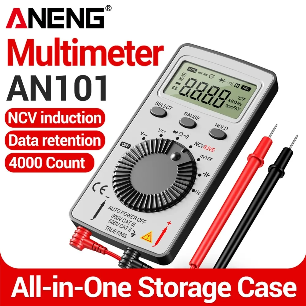 

Мультиметр для ремонта автомобилей ANENG AN101, 600В, карманный вольтметр NCV, измеритель емкости картонного типа с проводами, ЖК-дисплей, для домашнего использования и DIY-проектов