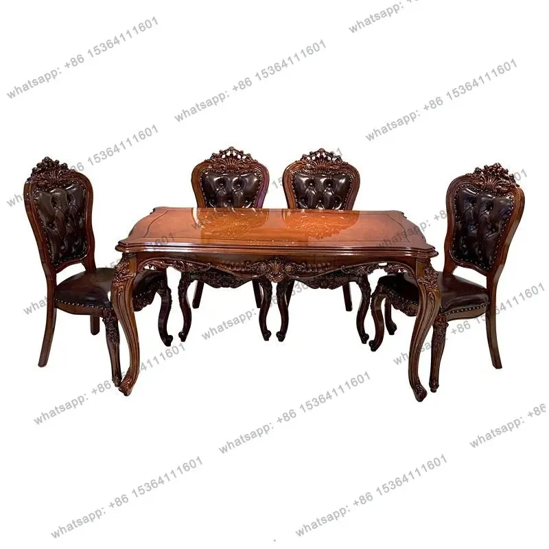 European style all solid wood dining table and chairs square American luxury home French retro