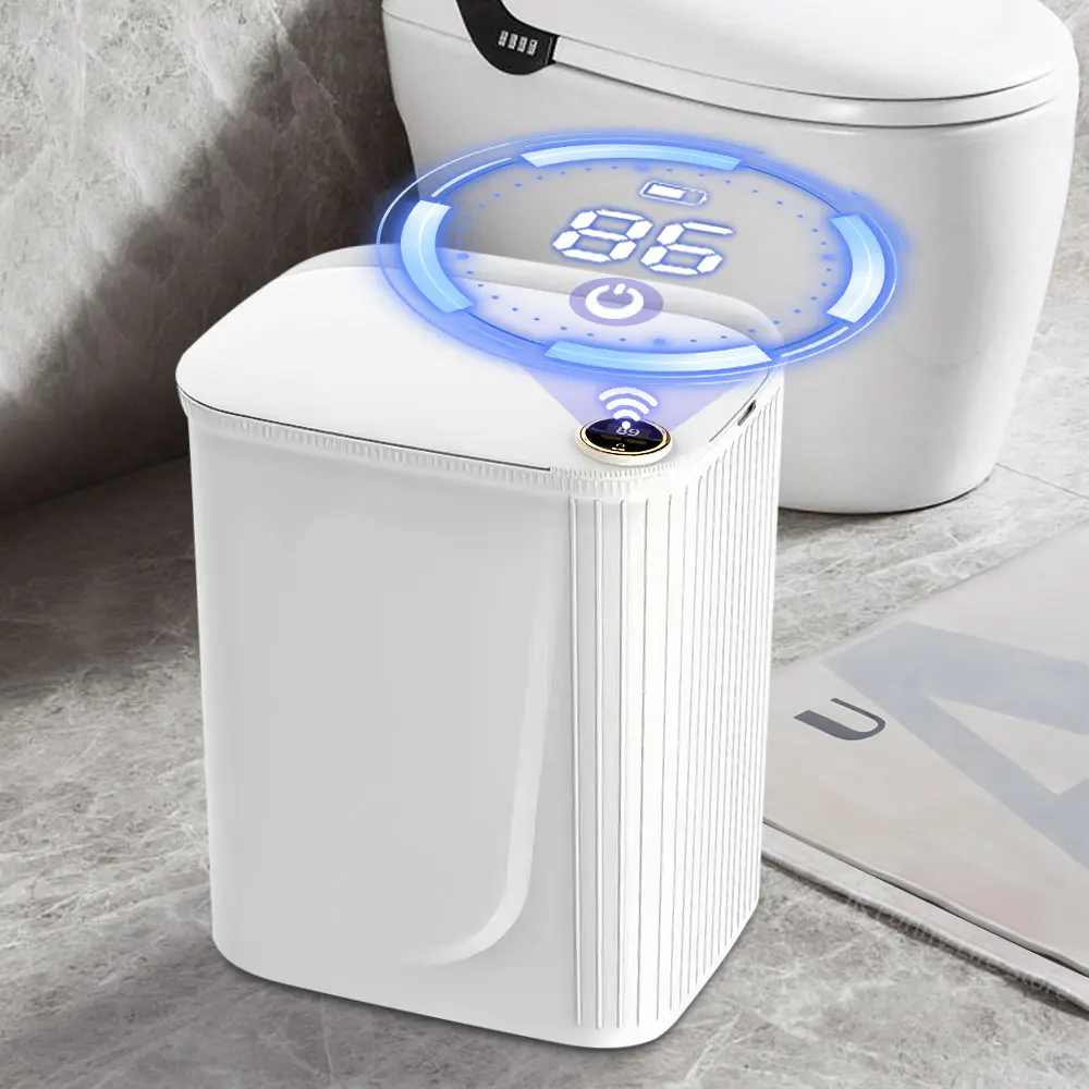20L Smart Sensor Trash Can with Display Type-C Recharging Automatic Wastebin for Bathroom Kitchen Toilet Wastebasket Smart Home