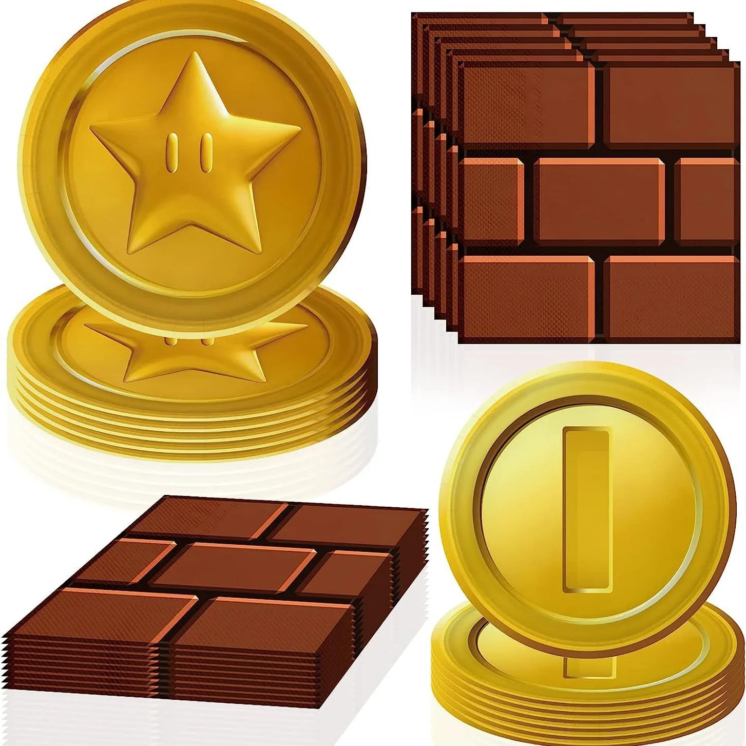 Juego de vajilla de fiesta con monedas de oro de Mali, suministros de decoración, plato de papel desechable, juego de vajilla para Festival de cumpleaños, 20 piezas