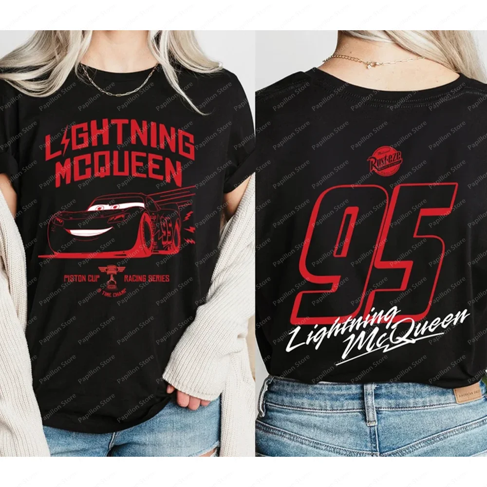Camiseta Lightning Mcqueen, sudadera de Disney, camiseta campeón de copa de pistón, sudadera de la serie de carreras 95, camiseta de coche Pixar, ropa de algodón, Top