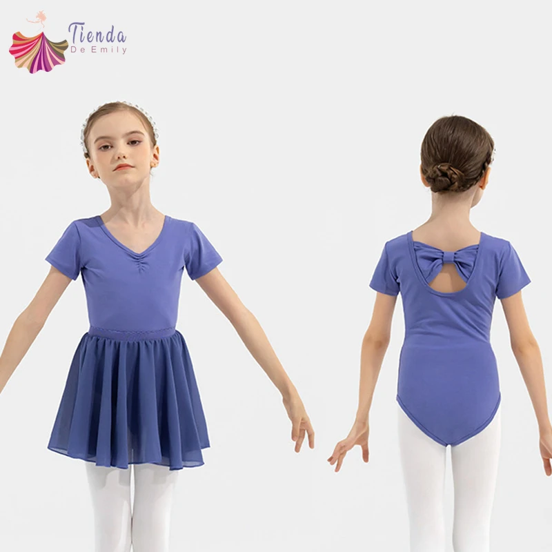 Leotardos de Ballet con falda extraíble para niñas, traje de bailarina gimnástica de baile clásico de manga corta, conjunto de vestido, ropa de escenario