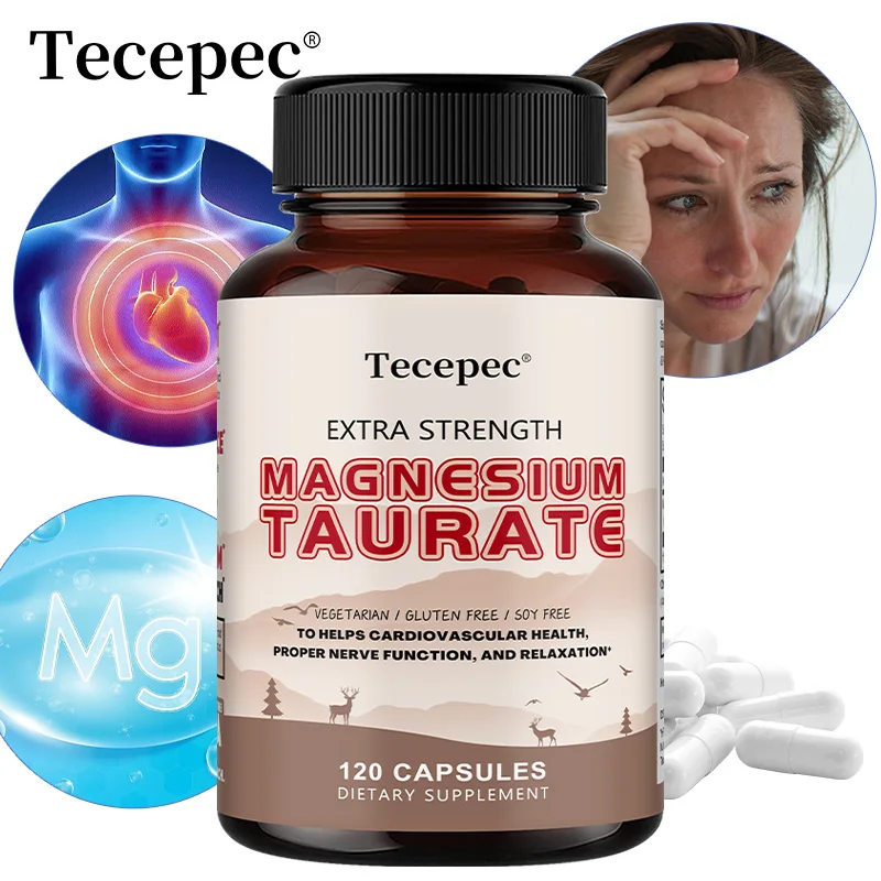 Magnesium Taurate Capsules, High Absorption Chelated, Supports Heart Health, Calm Stress, Restful Sleep & Restless Leg Relief