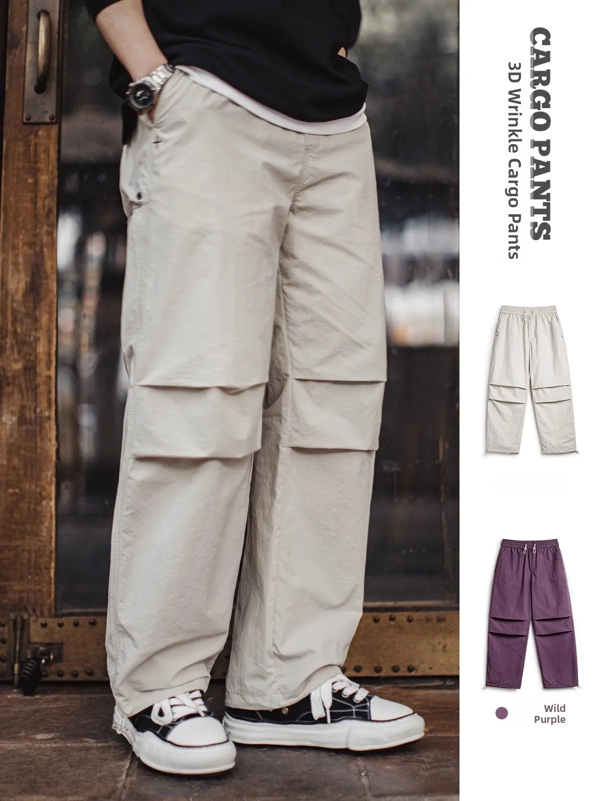 

Maden American Retro 3D Folded Paratrooper Pants Nylon Texture Casual Straight Leg Long Trousers for Men Spring Leisure Wear
