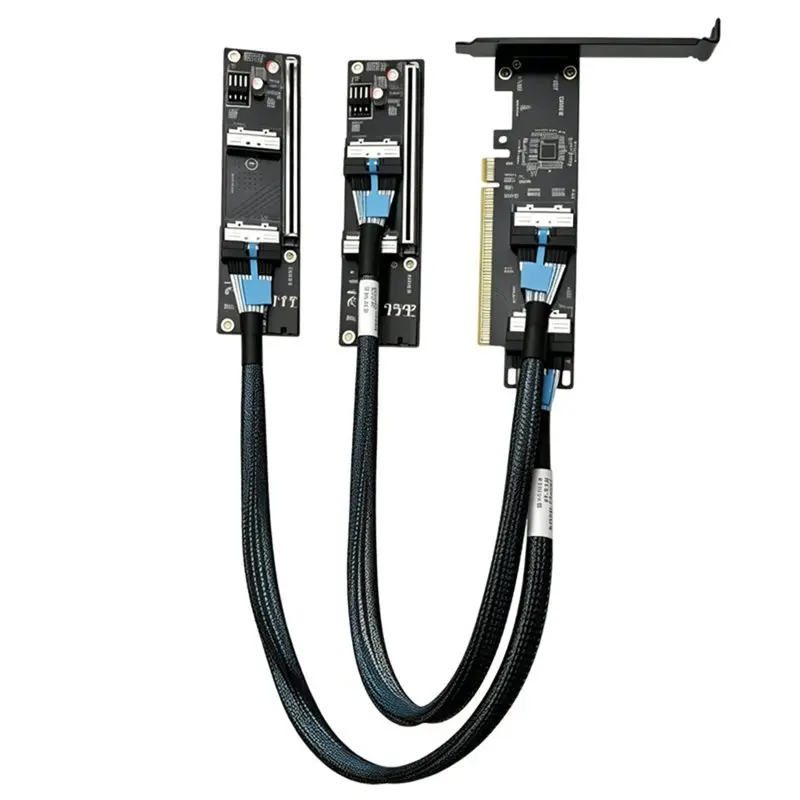 2 Port MCIO 5.0 to PCI-E 5.0 X16 Adapter Card with MCIO Cable with MCIO to PCIE X16 Baseboard for Graphics Card Server