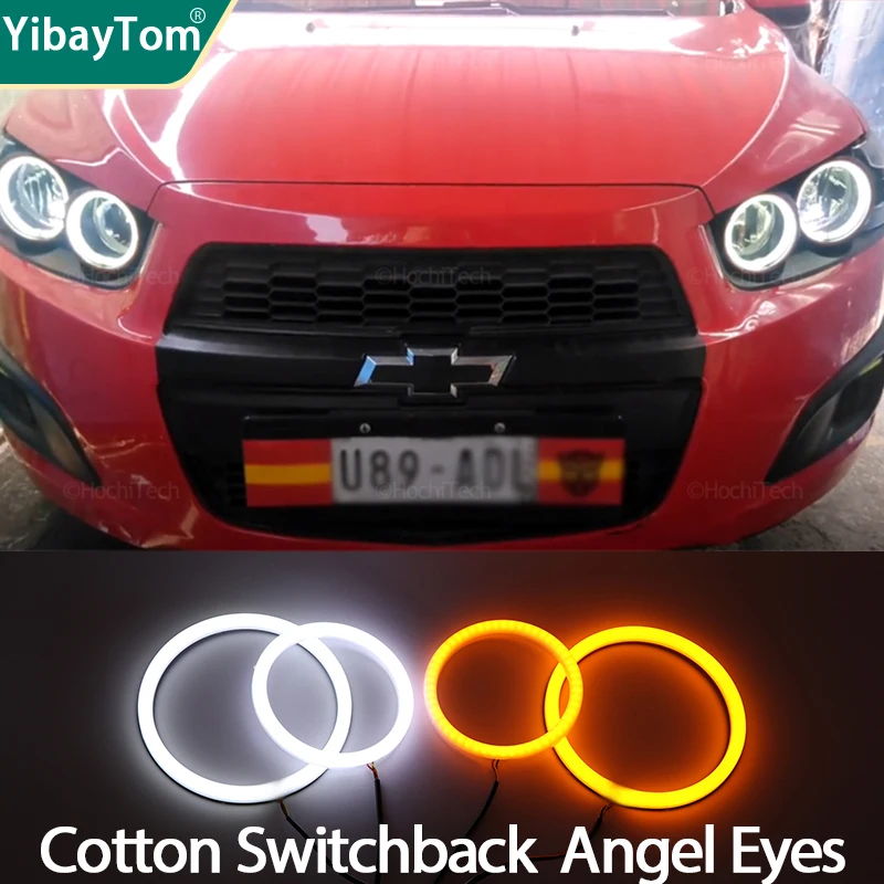 

Cotton Switchback Turn signal Light Halo Rings DRL LED Angel Eyes Kit For Chevrolet AVEO Sonic T300 2011-2015 pre Facelift W/Y