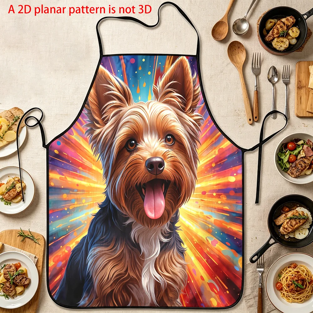 1pc Australian Terrier Apron With Happy Dog Print - Suitable For, Baking, Grilling & Hairdressing - Apron & Salon Use, Australia