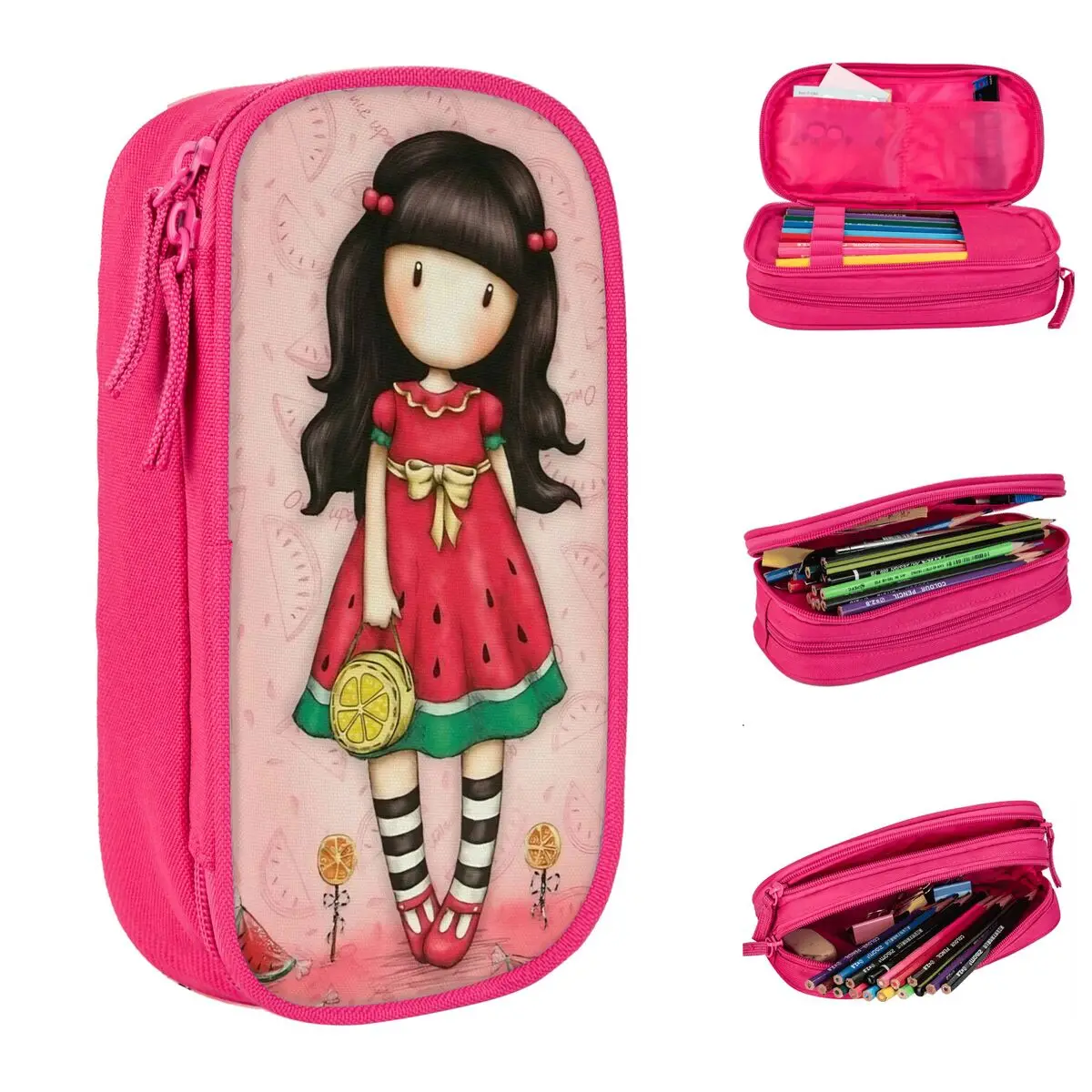 San toroes-estojo grande para meninas e meninos, estojo, design melancia, bolsa de escola, presente para estudantes