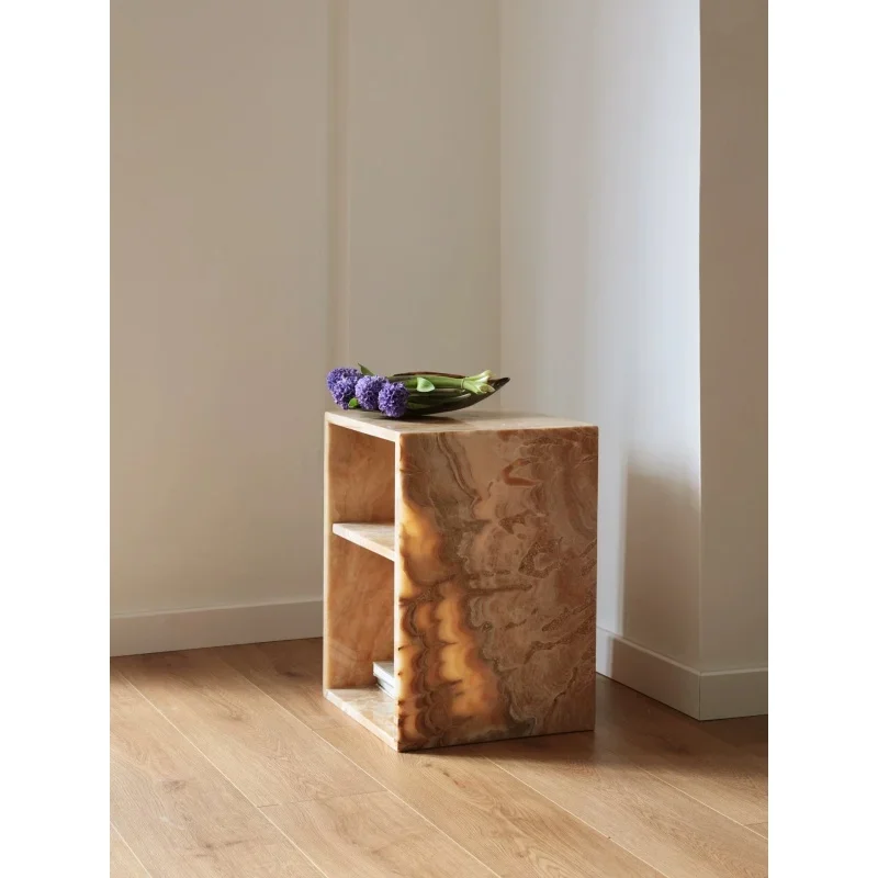 Natural Persian jade marble coffee table, French-style corner table, square bedside cabinet, room stone, luxurious and elegant.