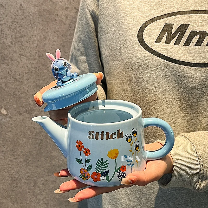 Disney Animation Peripheral Stitch Teapot Cup Set Ceramic Pot Glass Cup Teapot Combination Creative Covered Gift Birthday Gift