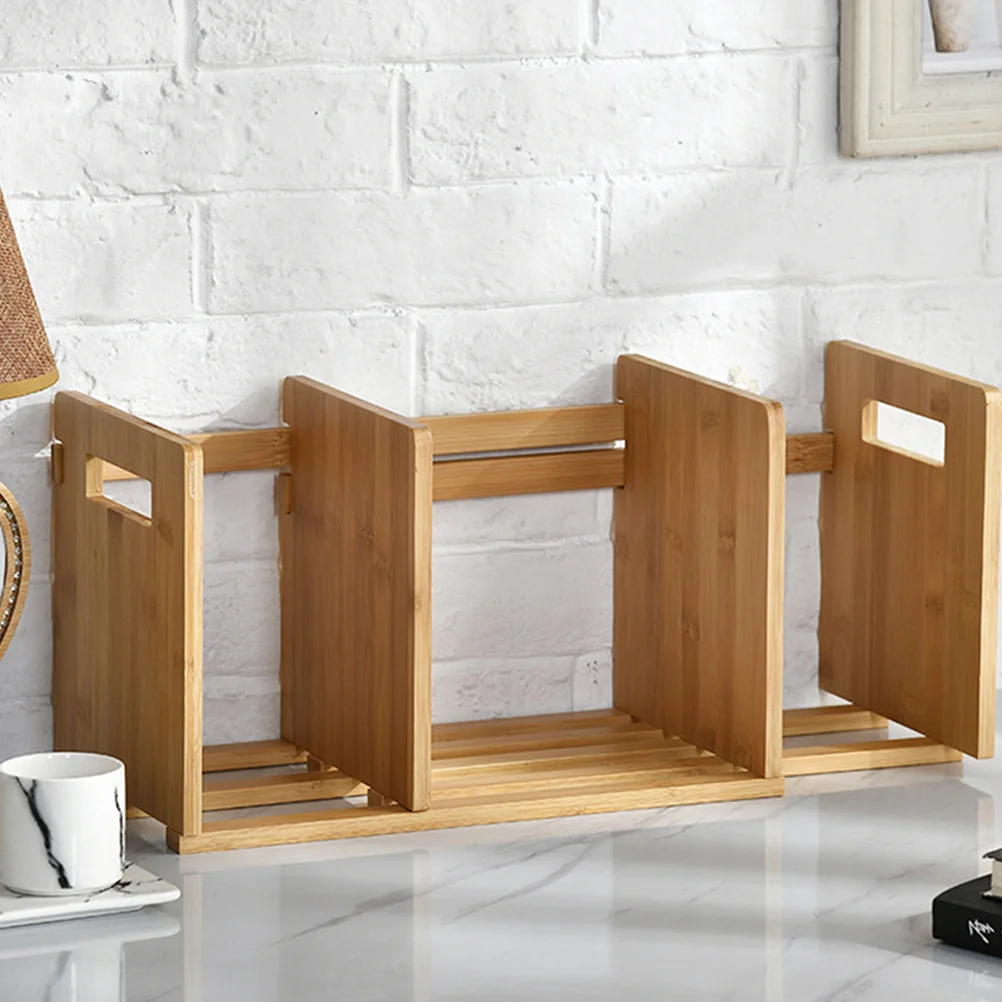 

1Pcs Bamboo Expandable Desktop Book Rack Retractable Bookend Adjustable Wood Color Organizer Bookshelf