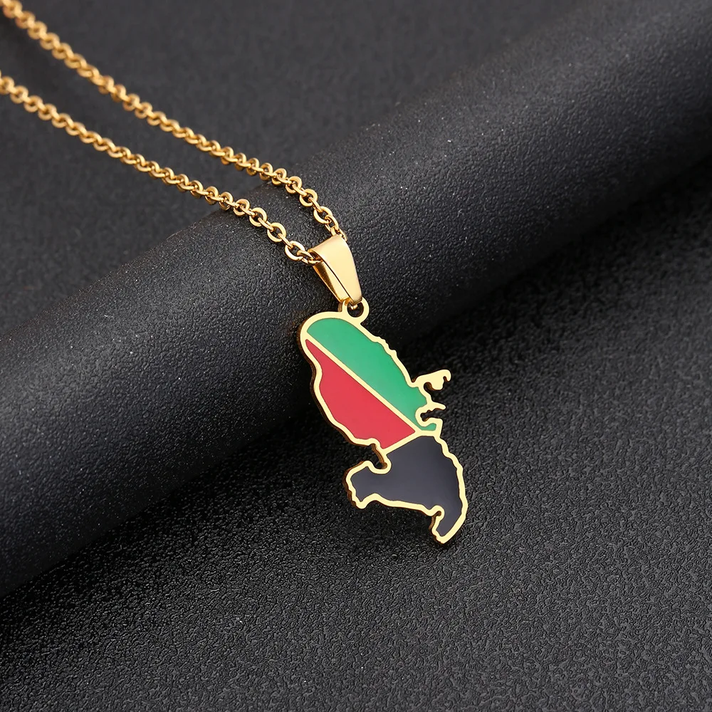 2024 New fashion stainless steel French Martinique map necklace for men and women geometric ethnic style collarbone chain annive