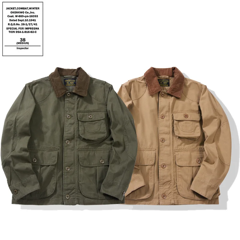 

OKONKWO corduroy collar multifunctional hunting jacket men's three-dimensional pocket workwear fishing jacket