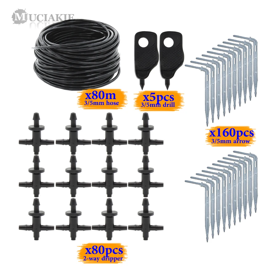 

MUCIAKIE 2-Way Micro Drop Garden Bonsai Watering Irrigation Kits 3/5mm 1/8'' PVC Hose Emitters Cross Water Connectors Fittings