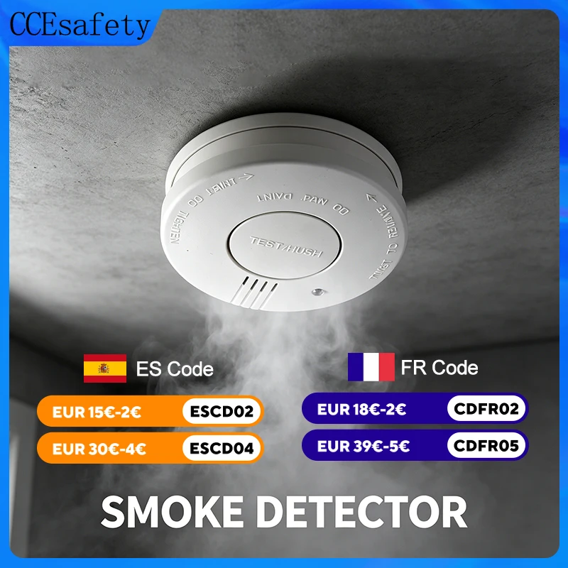 Smoke Detector 9V Replaceable Battery Smoke And Fire Alarm Smoke Sensor Low Battery Beep For Kitchen Bedroom Office CE EN14604