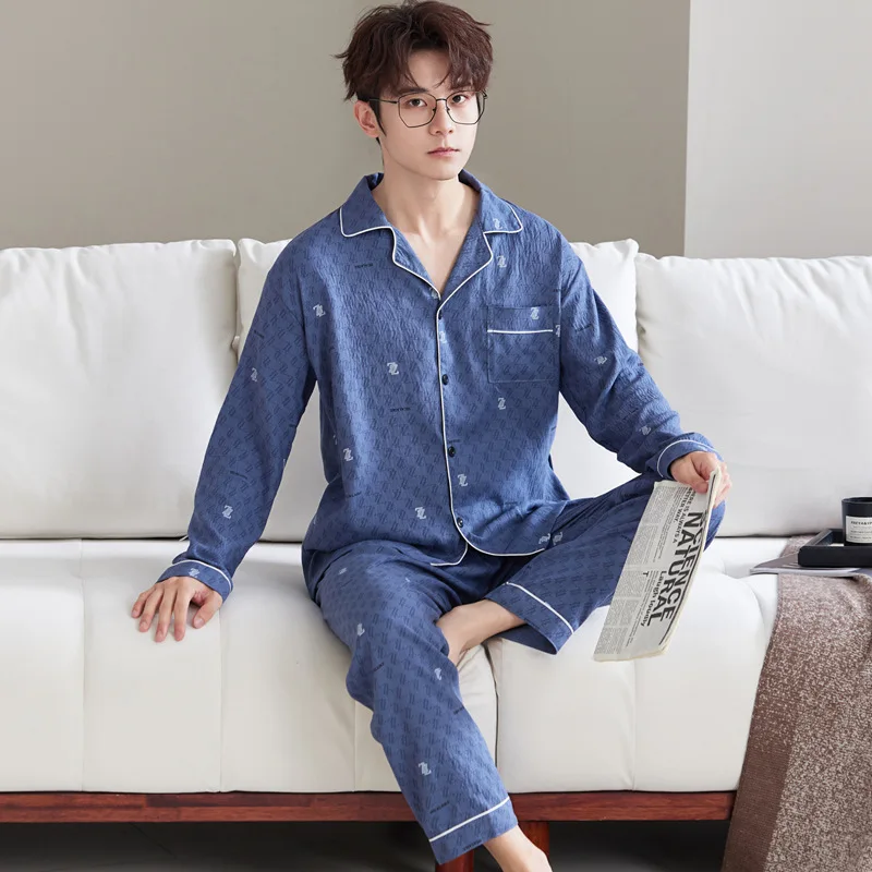 Cloud Cotton Men's Pyjamas Spring/Autumn New Arrival Long-Sleeved Top and Trousers Plus Size Premium-Quality Homewear Set