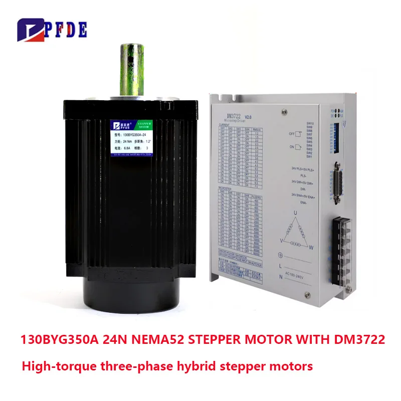 220V 130BYG350A 24N 3 Phase Nema52 Stepper Motor with DM3722 Stepping Drive For CNC Milling Output Shaft 19mm/24mm