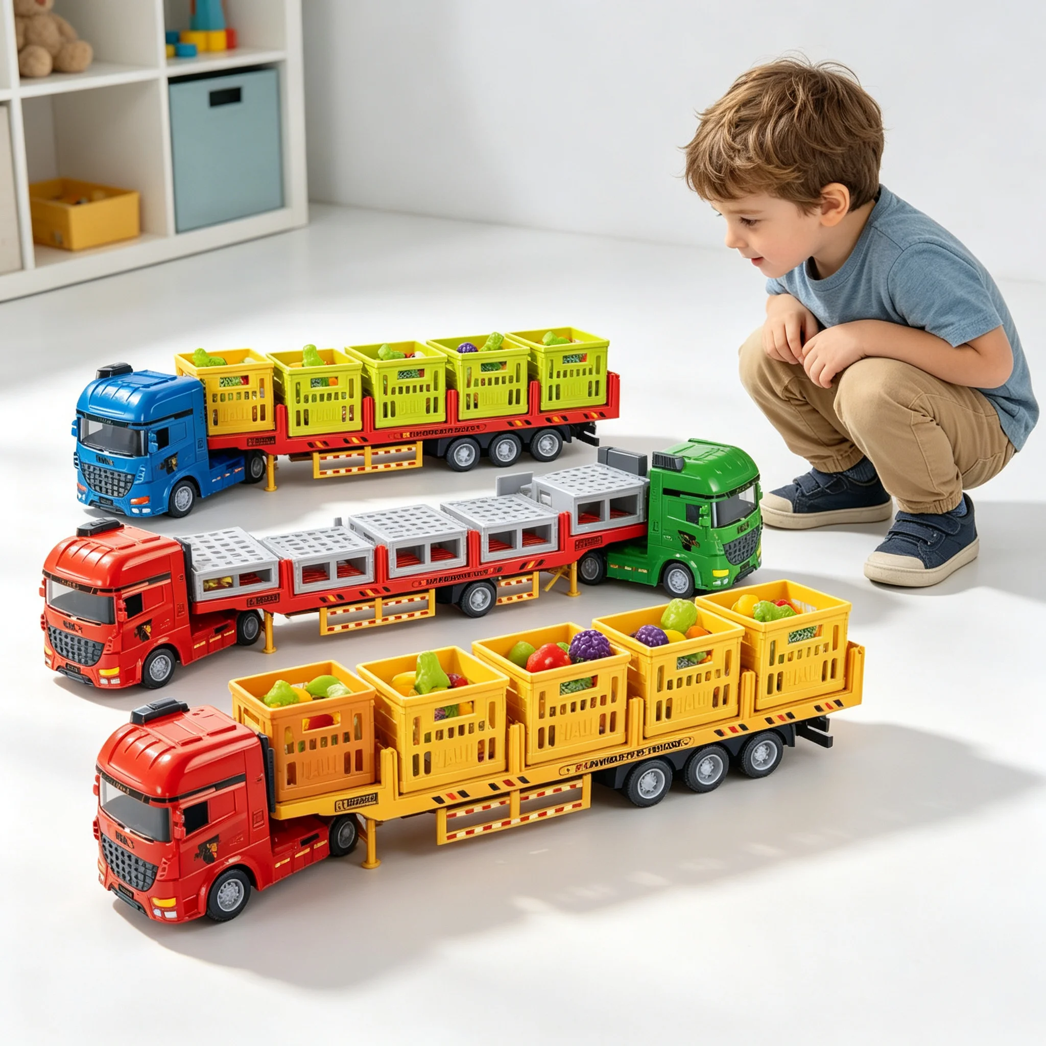 Simulation Alloy Die-Cast Freight Roadblock Fruit and Vegetable Transport Truck Baby Large Car Model Toy Children's Gift