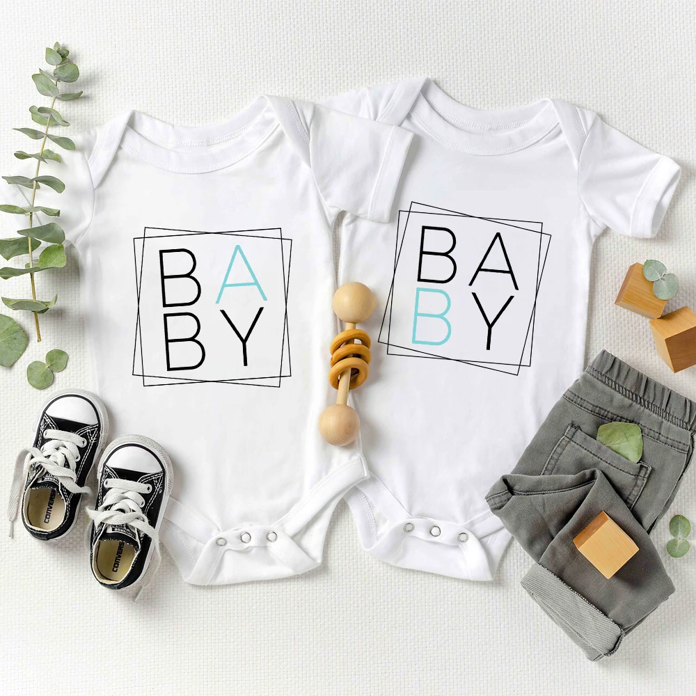 Baby A B Twin Baby Girls Clothes Cute Newborn Boys Bodysuits High Quality Cotton Infant Onesies Summer Short Sleeve Romper