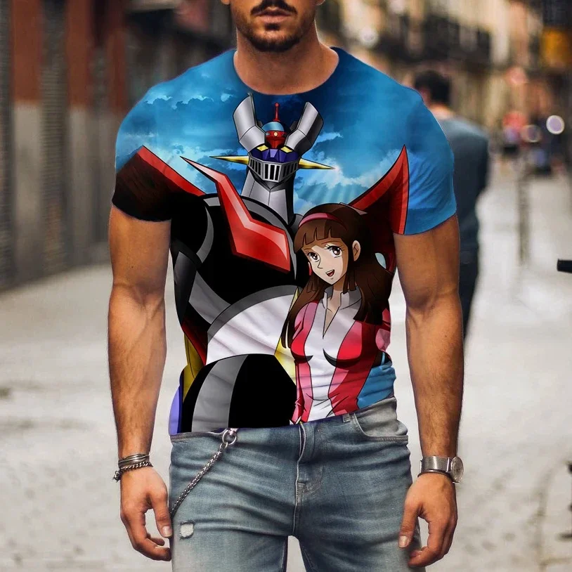 2024 Summer Hot Mazinger Z T-shirt Men\'s Animation Robot 3D Printing Short Sleeve Large Size Loose Comfortable Breathable Top