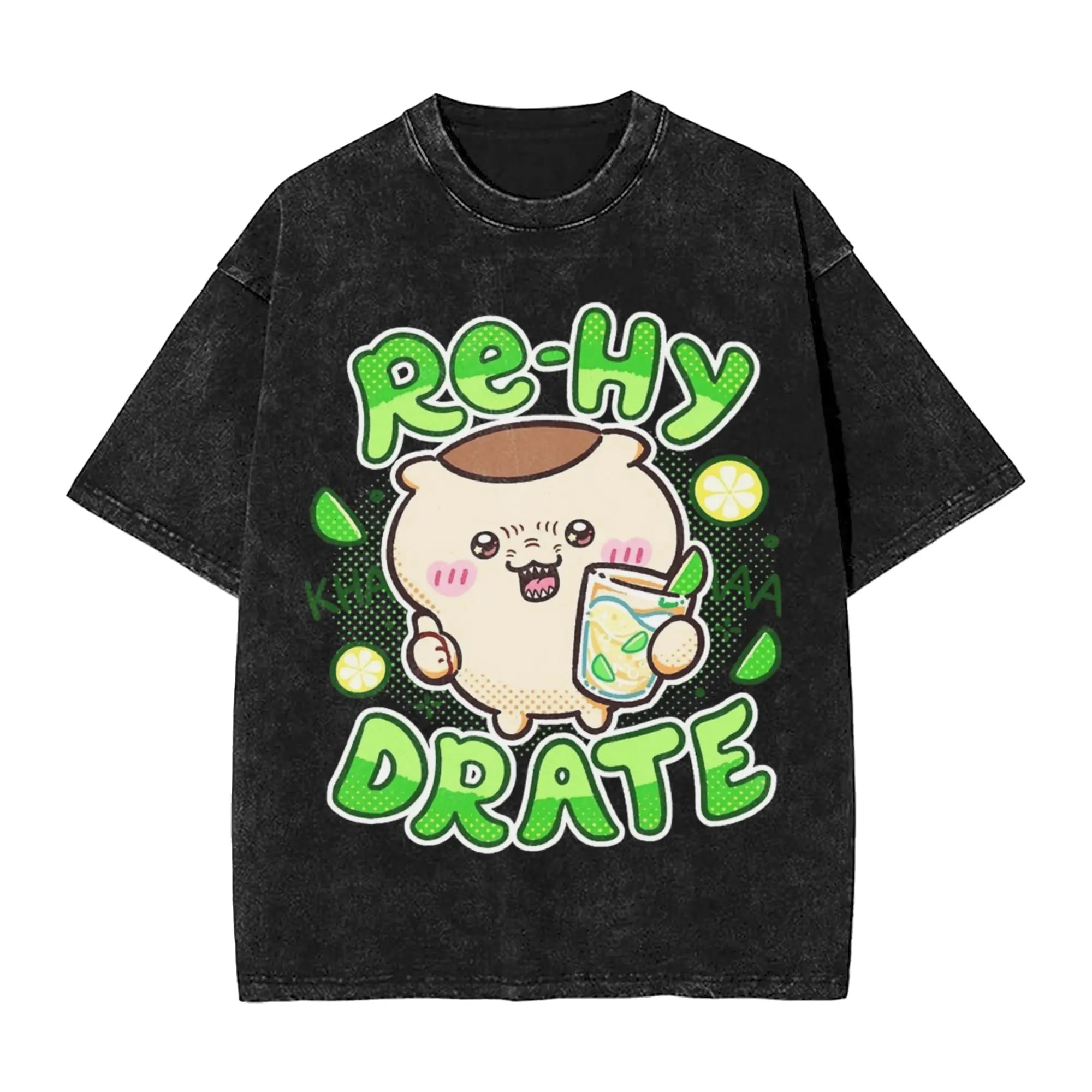 Washed T Shirts Kurimanju Hydrate Chiikawas Kawaii Hip Hop T-Shirt Oversize Streetwear Short Sleeve Tops Tee Shirt Men Women