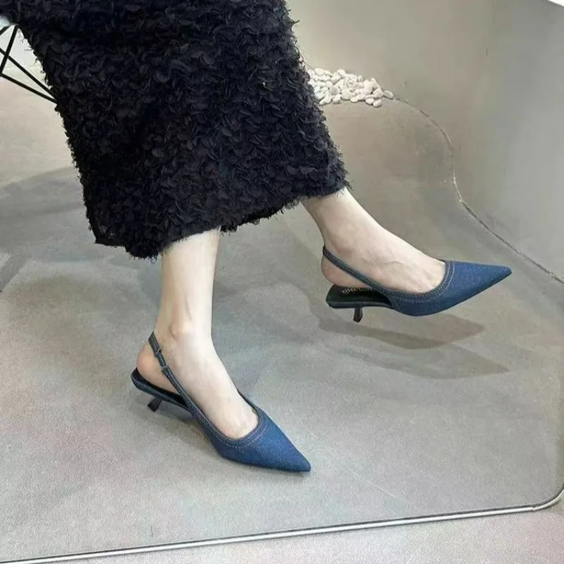 Damskie sandały 2024 letnie obcasy z kokardką luksusowe czółenka damskie modne wygodne sandały Slingbacks damskie Zapatos De Mujer