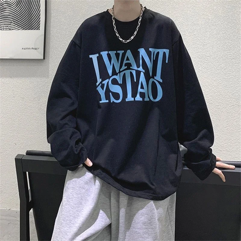 ZAZOMDE Breathable Cotton Long Sleeve Tee Men Vintage Alphabet Pattern Anti Shrink Technology Loose Fit For All Season Wear