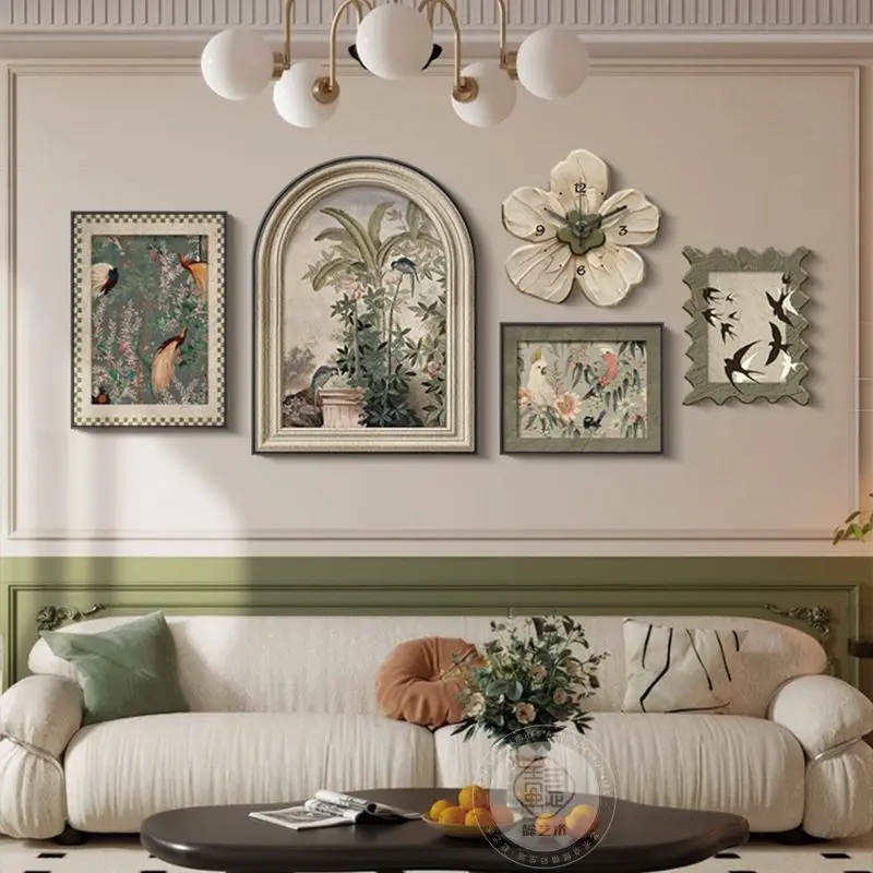 Decorative painting retro mural Jaipur antique background wall garden art French hanging painting living room sofa combination