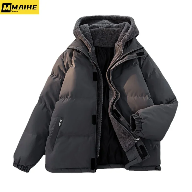 Autunno/inverno 2023 new chaquetas hombre fashion casual fake two hooded parka Jacket cappotto termico corto in cashmere taglie forti da uomo