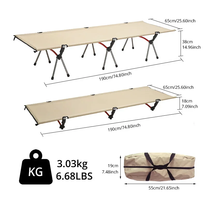 Camping Cot Portable Folding Bed Ultralight Aluminum Alloy Sleeping Cot for Outdoor Hiking Backpacking Travel