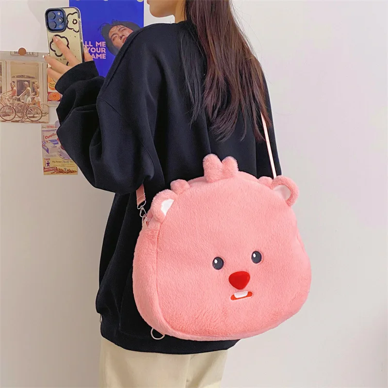 New Plush Cartoon Little Beaver Backpack Cartoon Cute One-Shoulder Cross-Body Bag Holiday Creative Gift Girl Makeup Handbag