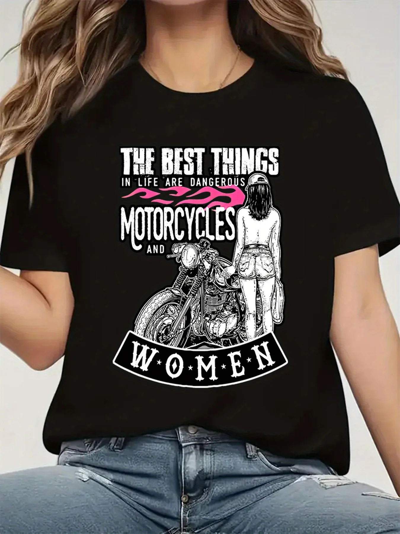 

Новейшая популярная красивая женская мотоциклетная футболка с короткими рукавами, свободная дышащая женская хлопковая футболка с круглым вырезом