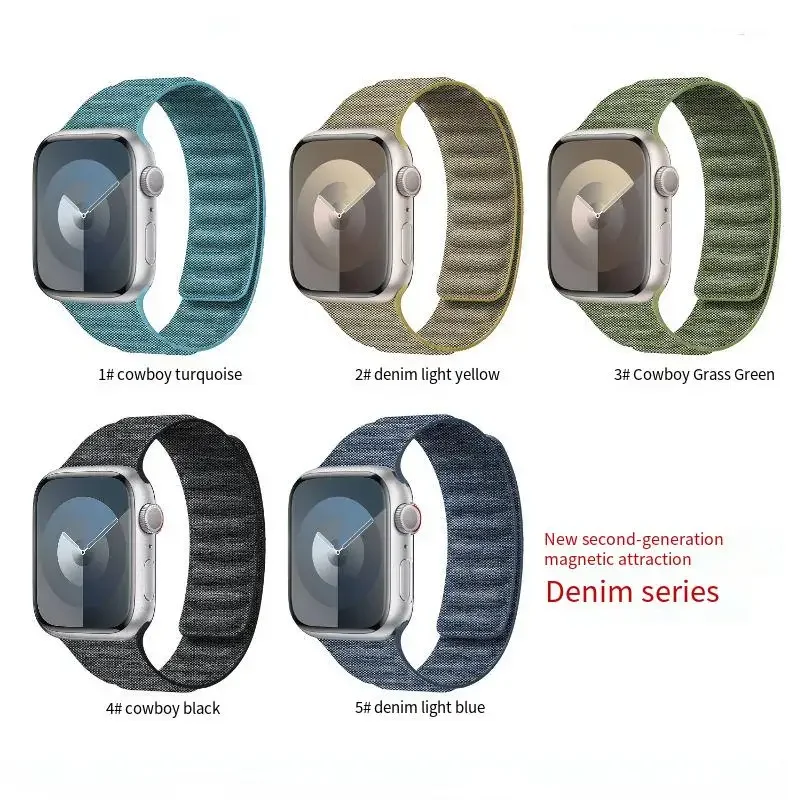 New Denim Magnetic Nylon Strap For Apple Watch Ultra 2 49mm 45mm 41mm 44mm 40mm 46mm 42mm Band iWatch 10 9 8 7 6 5 4 SE2 Correa