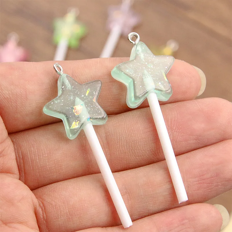 10Pcs Cute Mini Star Lollipop Resin Charms for Jewelry Making Simulation Candy Pendants DIY Earrings Keychains Crafts Findings