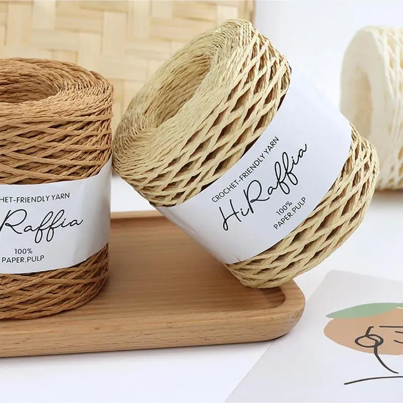 Raffia Yarn Natural Raffia Yarn For Wrapping Knit Wire Natural Color Matte Texture Raffia Paper Ribbons For Hat DIY Decoration