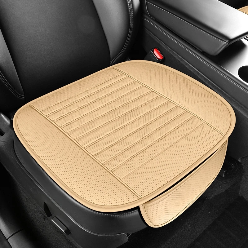 Car Seat Cushion PU Leather Breathable Anti-Slip Universal Fit Front Bottom Pad for Sedan SUV Hatchback Interior Seasons Car Mat