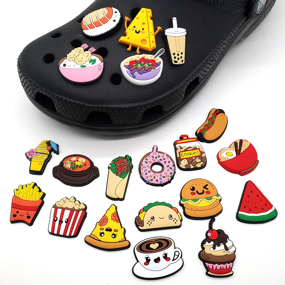 New Design Popular Cartoon Food Series DIY accessories PVC Praise Shoe charmas clow for clogs Slides Gift Idea Easy to install